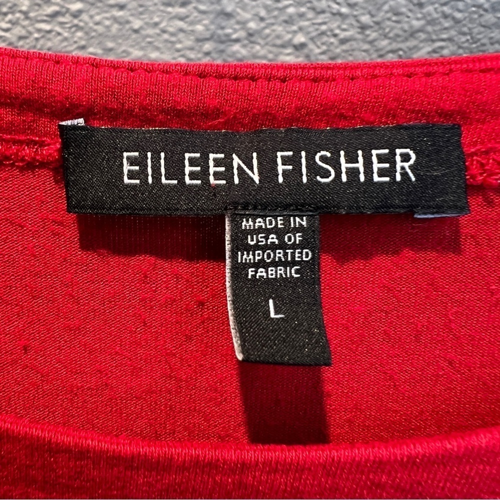 EILEEN FISHER Bright Red Long Sleeve Tee. Scoop Neck. Rounded Hem. Size Large - Picture 4 of 4